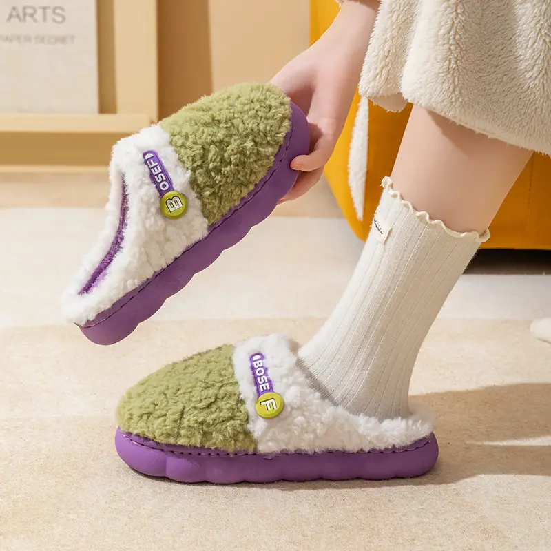 Cotton Slippers for Women, Winter Home Indoor Autumn and Winter Women's Home New Men's Waterproof Kidsren's Thick-Soled Slippers — feature 15