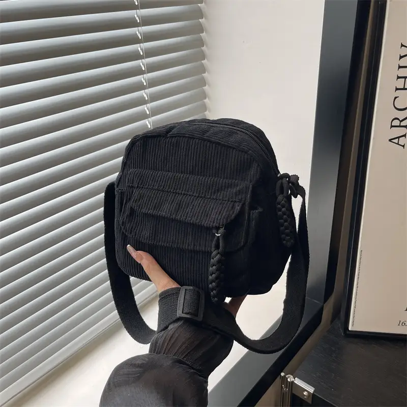 Black Corduroy Women's Crossbody Bag Small Student Bag - Image 5