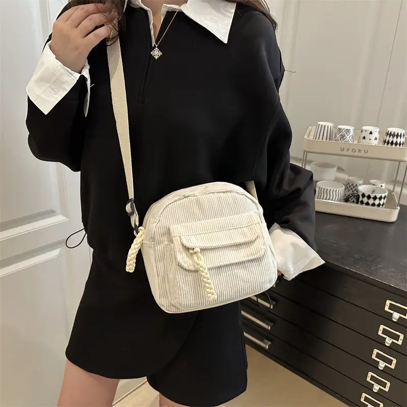 Black Corduroy Women's Crossbody Bag Small Student Bag - Image 7
