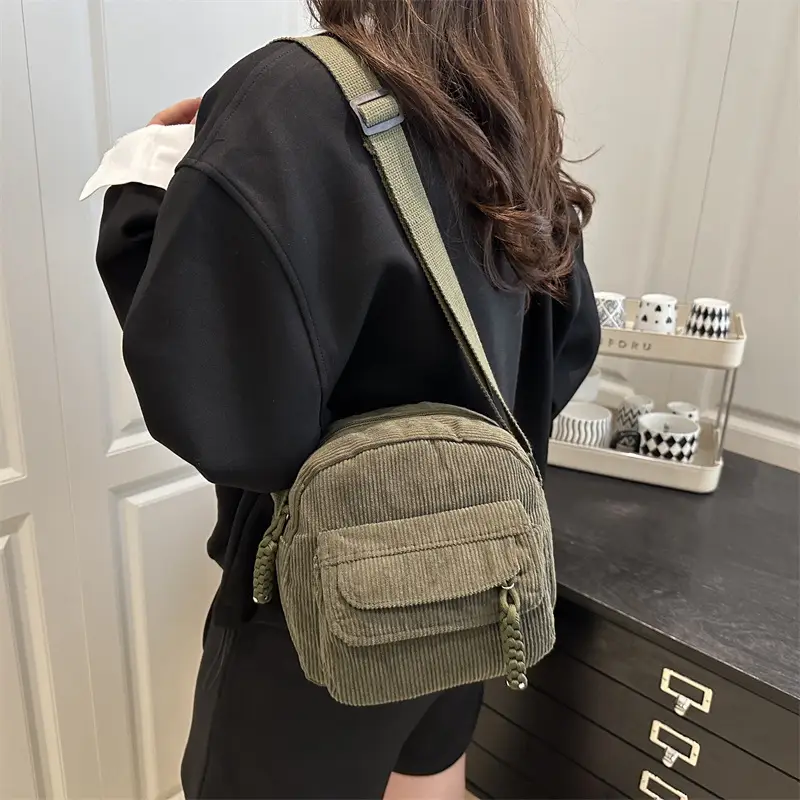 Black Corduroy Women's Crossbody Bag Small Student Bag - Image 8
