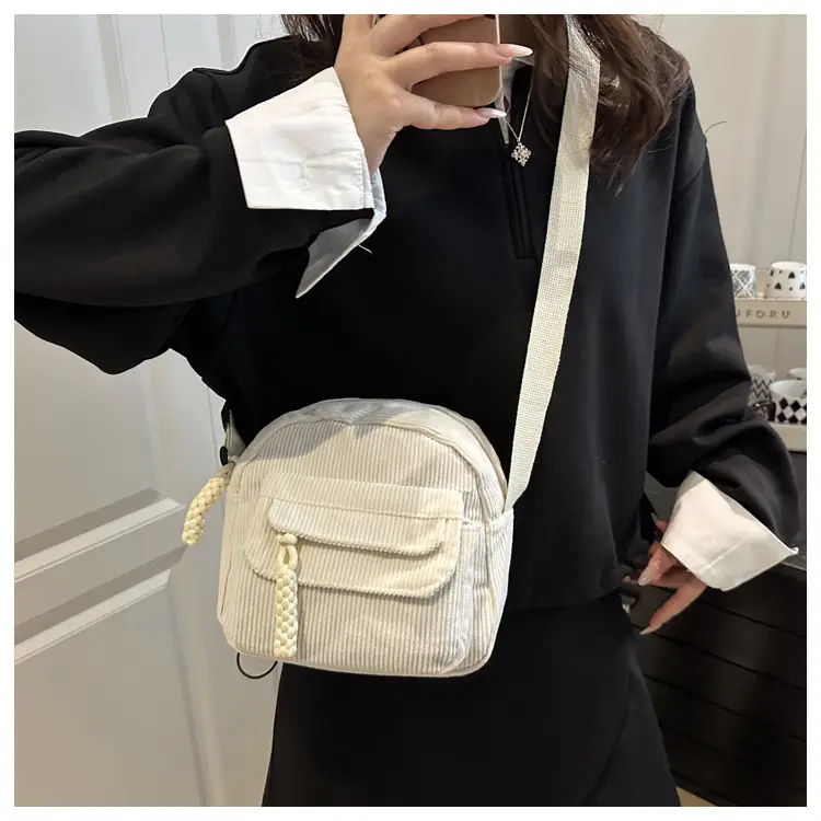 Black Corduroy Women's Crossbody Bag Small Student Bag — feature 12