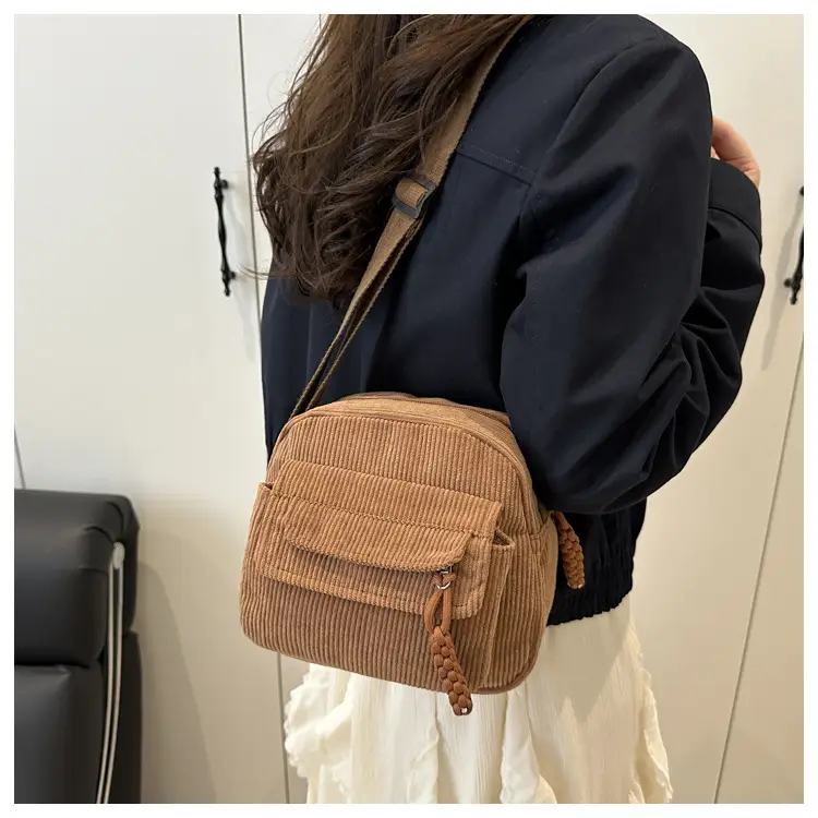Black Corduroy Women's Crossbody Bag Small Student Bag — feature 16