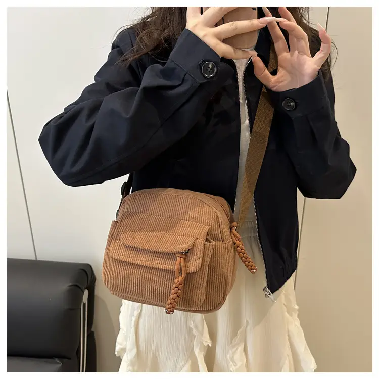 Black Corduroy Women's Crossbody Bag Small Student Bag — feature 18