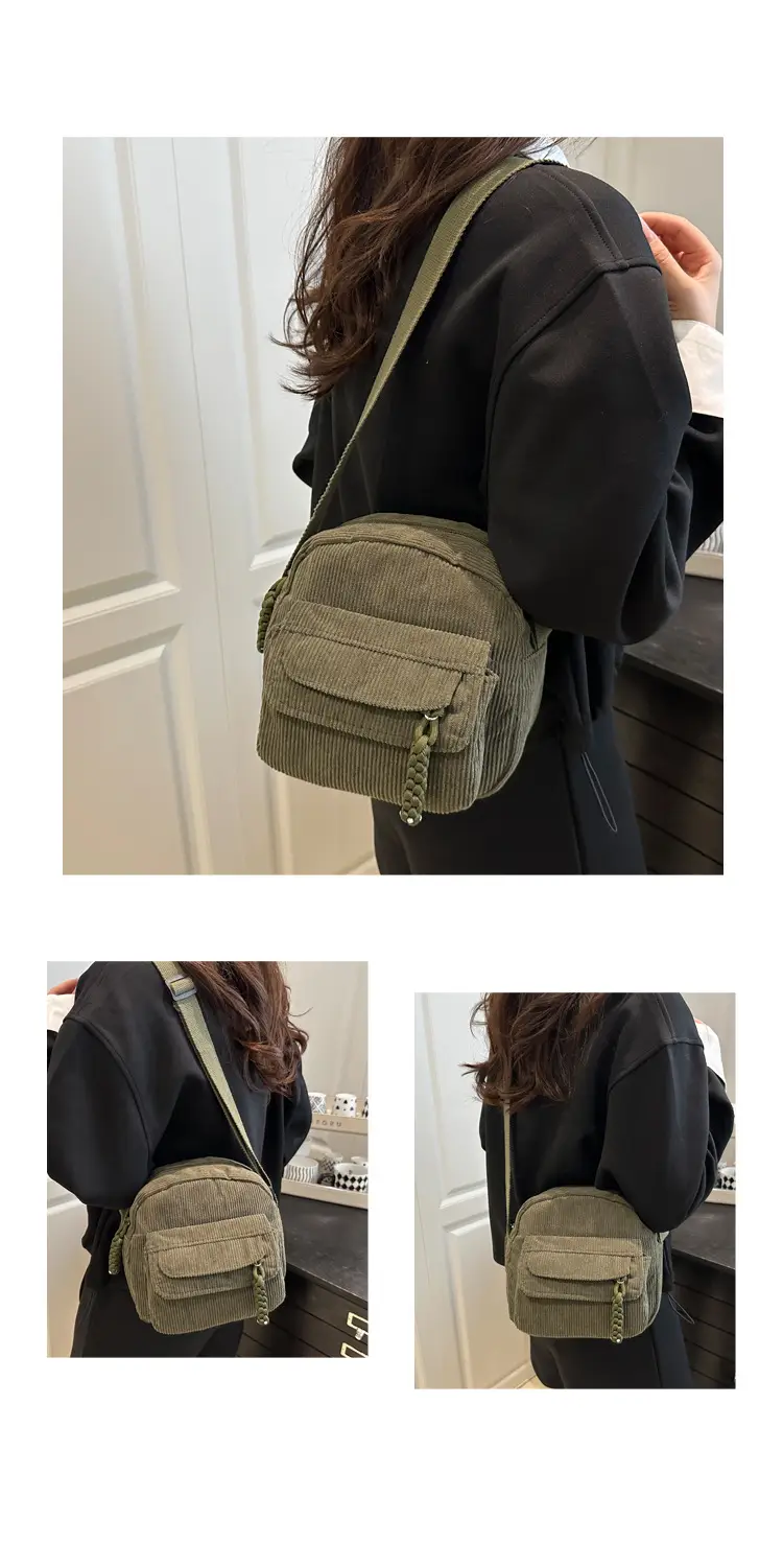 Black Corduroy Women's Crossbody Bag Small Student Bag — feature 24
