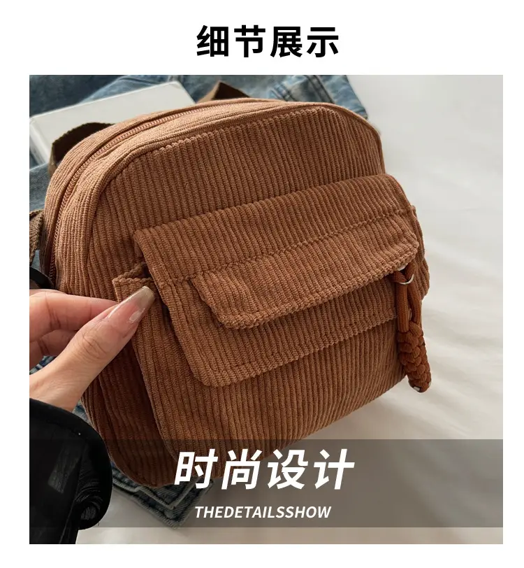 Black Corduroy Women's Crossbody Bag Small Student Bag — feature 3