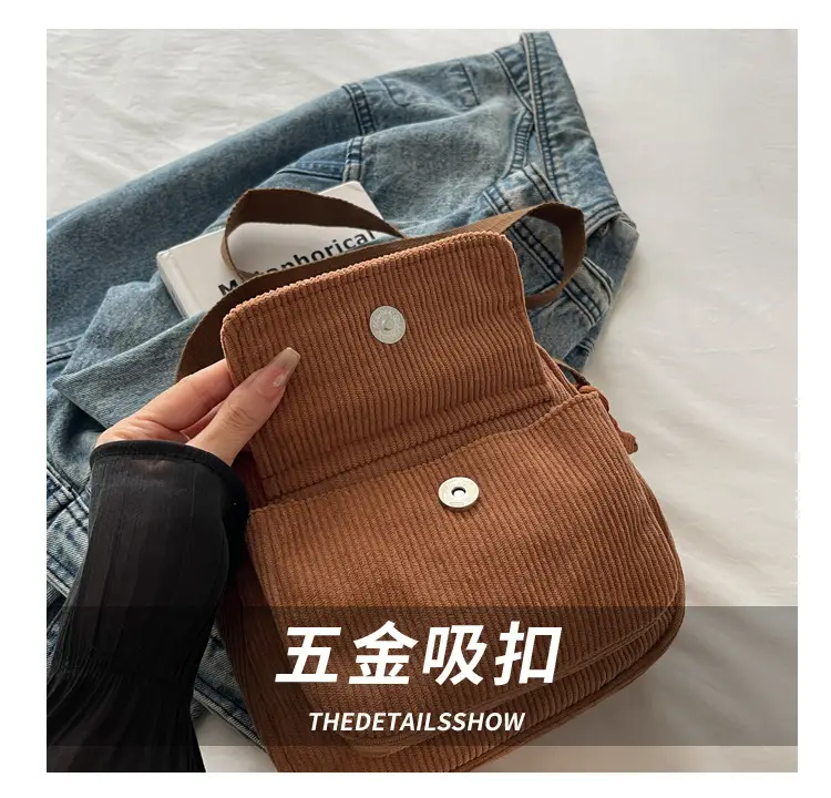 Black Corduroy Women's Crossbody Bag Small Student Bag — feature 5