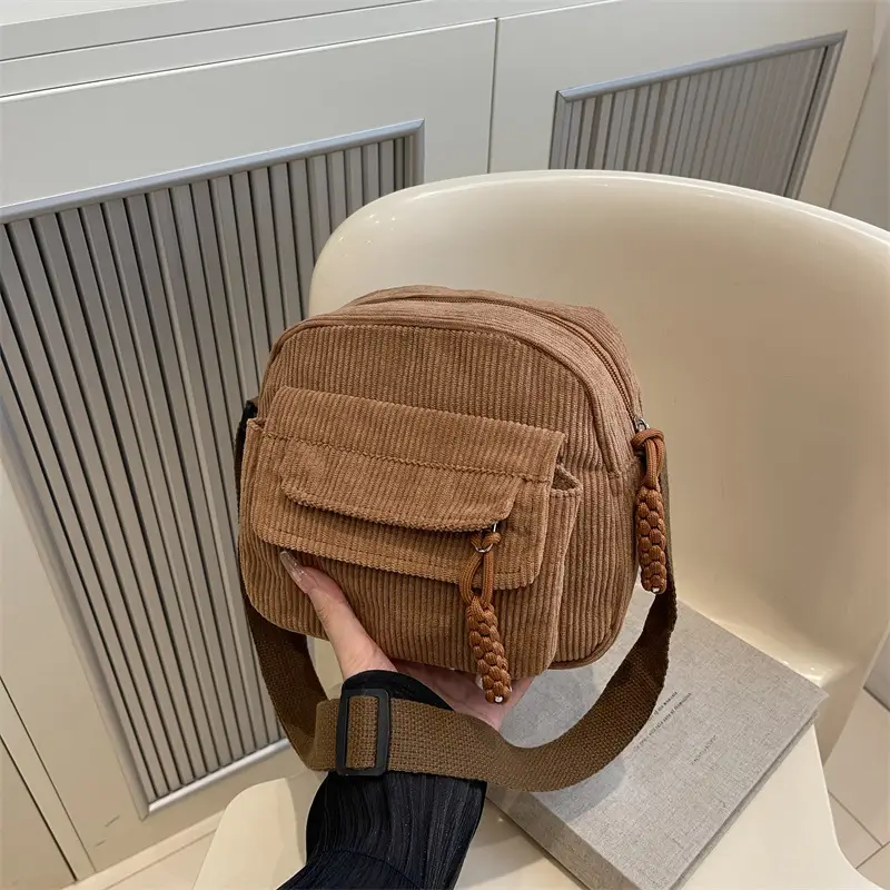 Black Corduroy Women's Crossbody Bag Small Student Bag - Image 4