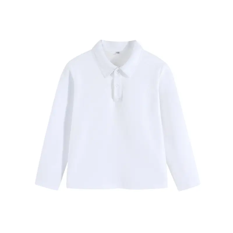 White Long-Sleeved Polo Shirt for Boys Spring - Image 14
