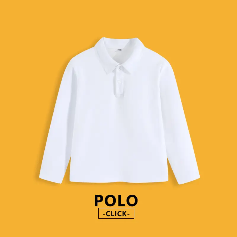 White Long-Sleeved Polo Shirt for Boys Spring - Image 8