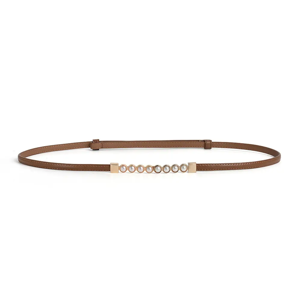 Women's High-End Leather Belt with Pearl Buckle - Image 6