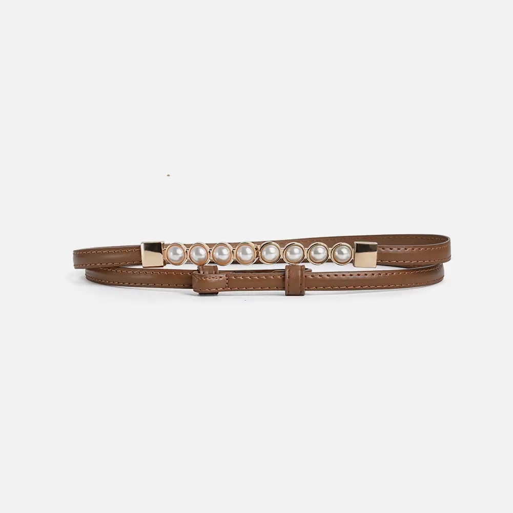 Women's High-End Leather Belt with Pearl Buckle - Image 2