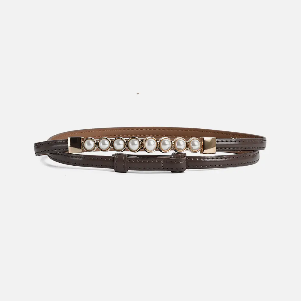 Women's High-End Leather Belt with Pearl Buckle - Image 3
