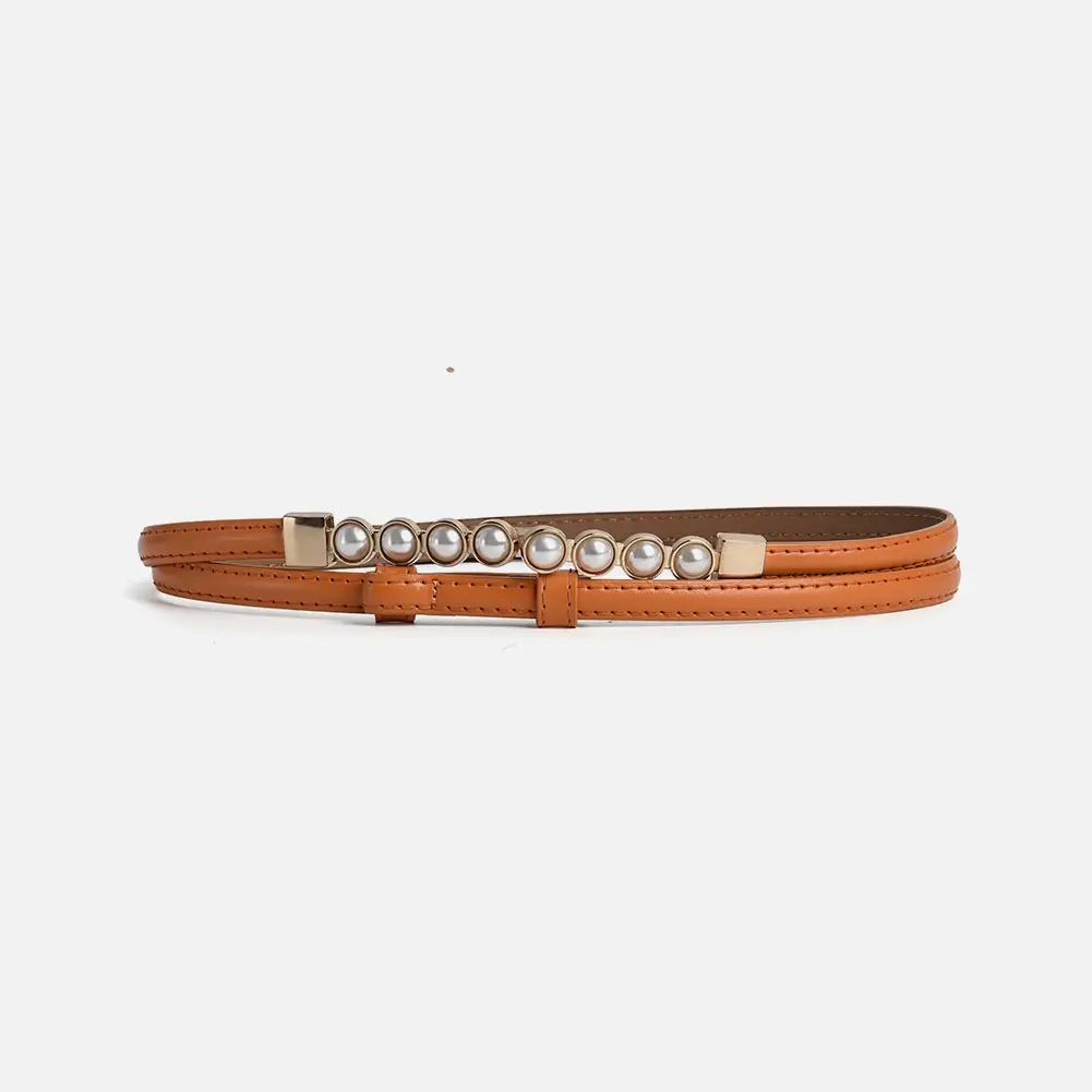 Women's High-End Leather Belt with Pearl Buckle - Image 4