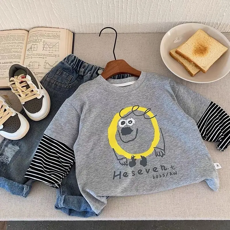 Boys Grey T-Shirt with Cartoon Design Spring Autumn 2025 — feature 3