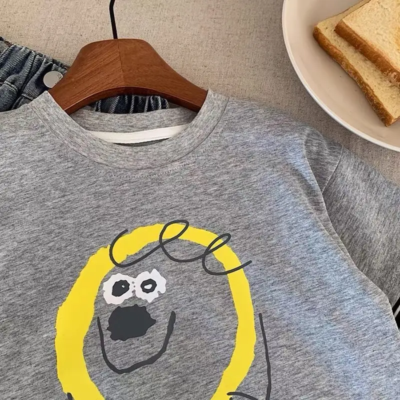 Boys Grey T-Shirt with Cartoon Design Spring Autumn 2025 — feature 4
