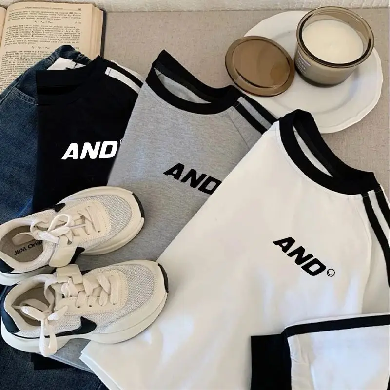 2025 Boys Cotton Long Sleeve T-Shirt Grey Black Stripes — feature 3