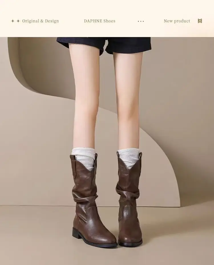 Women's Black Leather Mid-Calf Boots Retro 2025 — feature 12