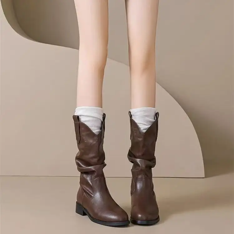 Women's Black Leather Mid-Calf Boots Retro 2025 — feature 9