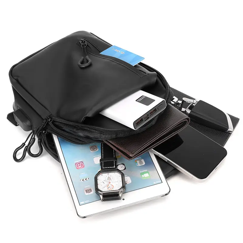 Men's Black USB Charging Crossbody Phone Bag - Image 11