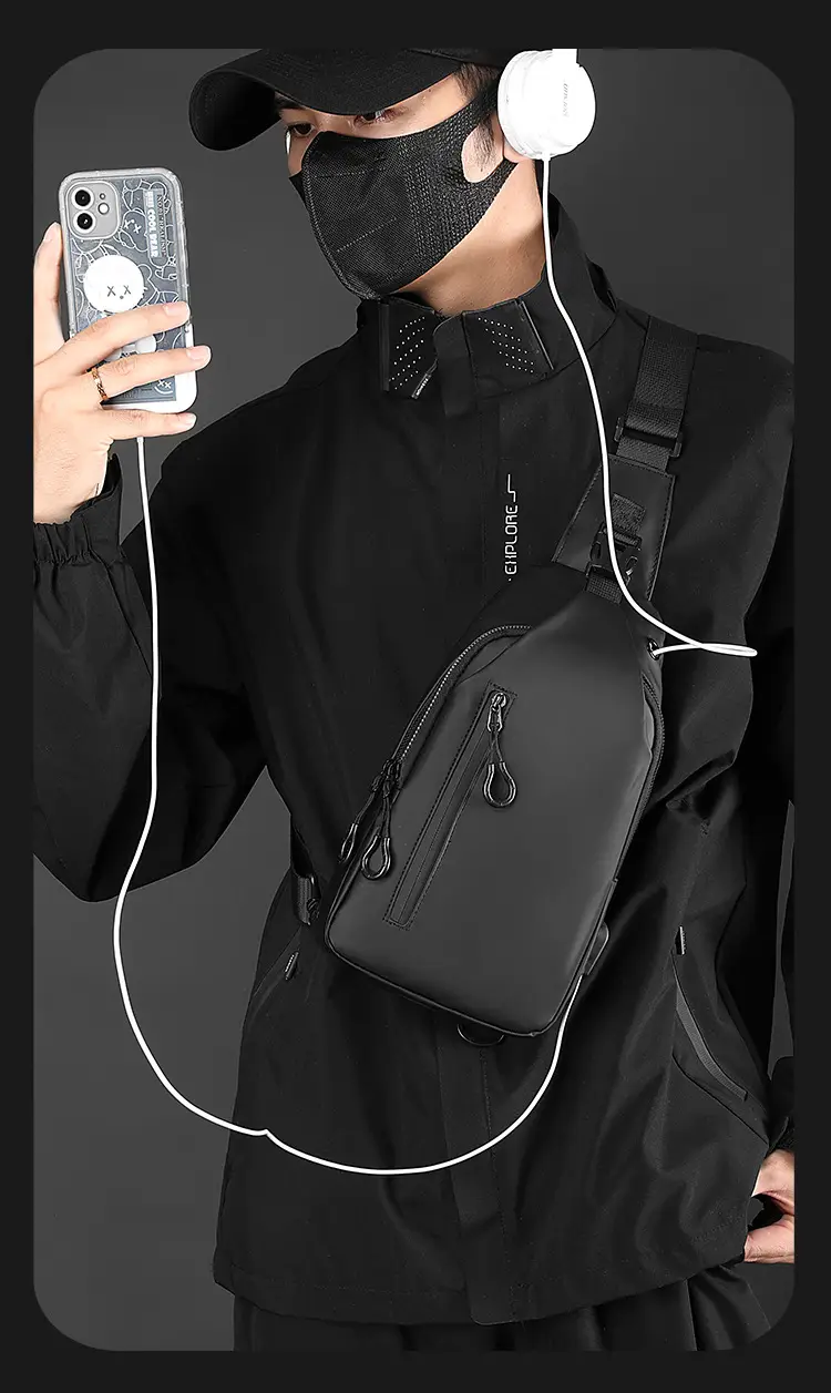 Men's Black USB Charging Crossbody Phone Bag — feature 17