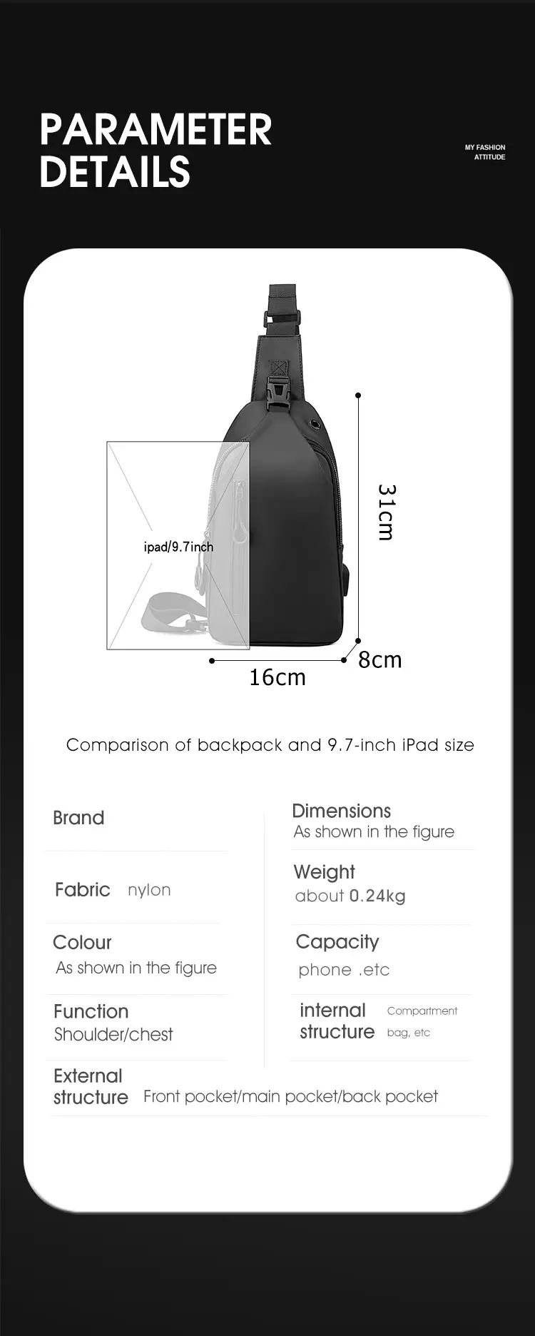 Men's Black USB Charging Crossbody Phone Bag — feature 23