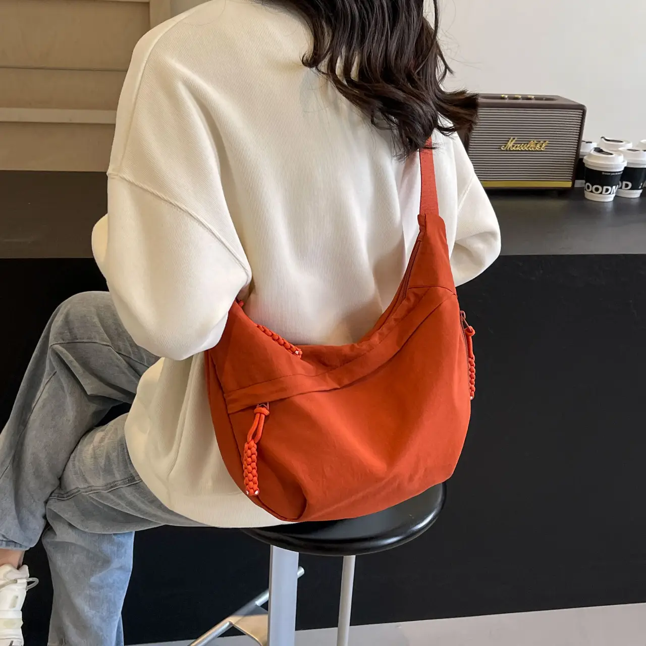 Women's Orange Nylon Crossbody Bag Large Capacity Casual Commute - Image 8