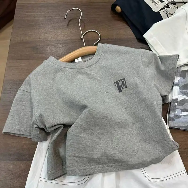 Bora Kids T-Shirt Grey Short Sleeve Korean Style — feature 1