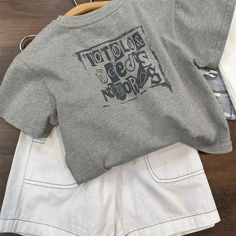 Bora Kids T-Shirt Grey Short Sleeve Korean Style — feature 4