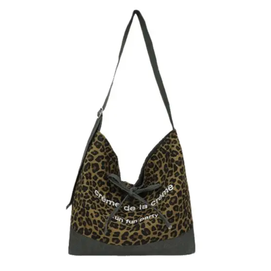 Retro Leopard Print Denim Tote Bag Double Sided Large Capacity - Image 8