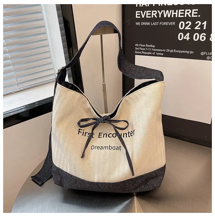 Retro Leopard Print Denim Tote Bag Double Sided Large Capacity — feature 20