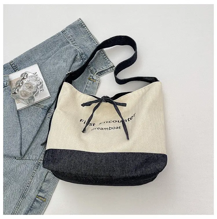 Retro Leopard Print Denim Tote Bag Double Sided Large Capacity — feature 21