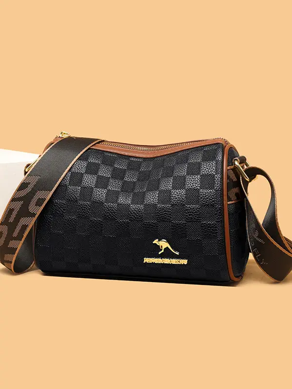 Retro Embossed Shoulder Bag with Wide Strap - Image 4