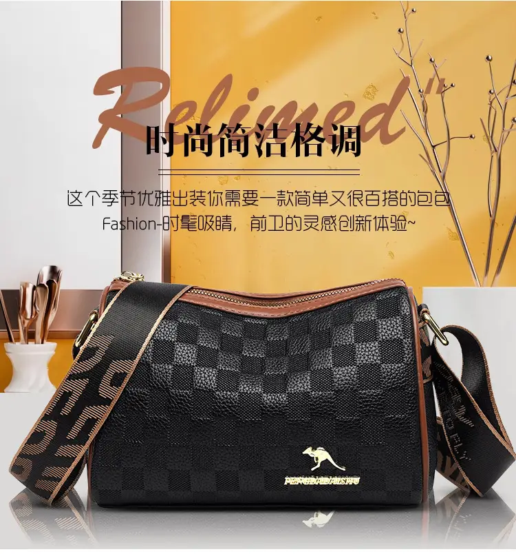 Retro Embossed Shoulder Bag with Wide Strap — feature 1