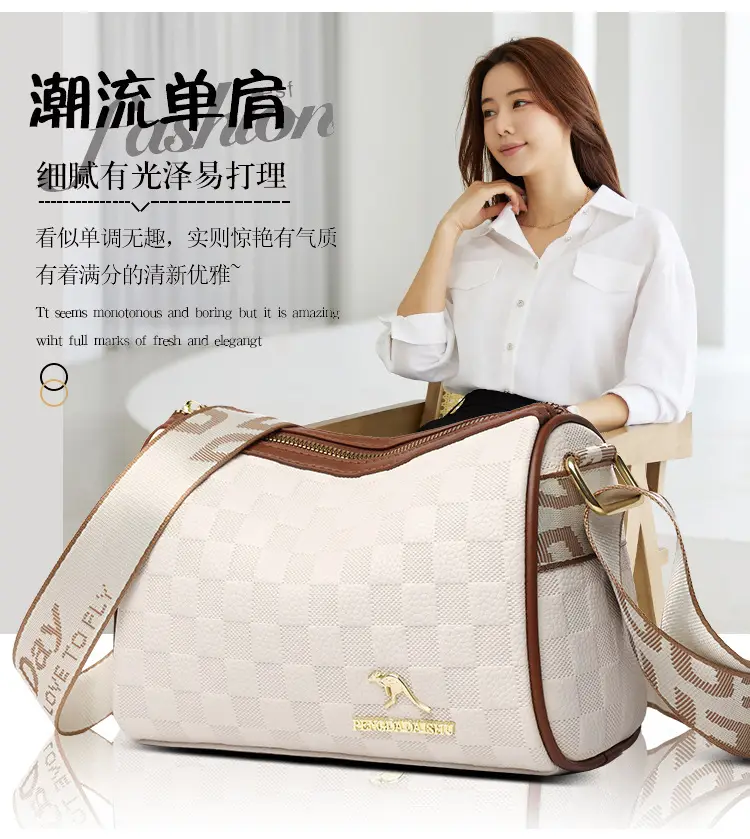 Retro Embossed Shoulder Bag with Wide Strap — feature 2