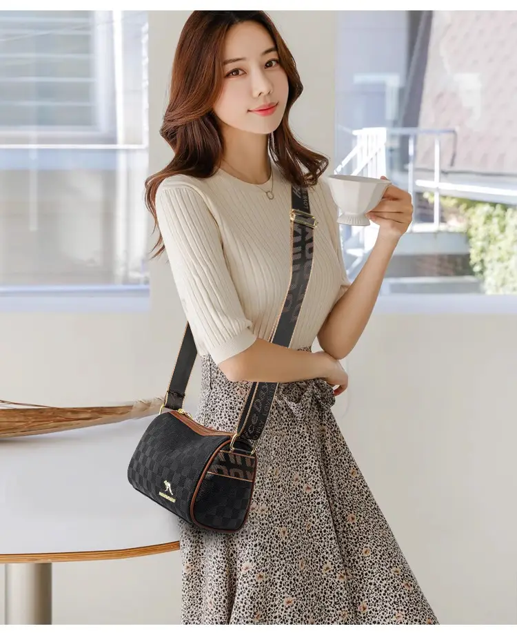 Retro Embossed Shoulder Bag with Wide Strap — feature 9