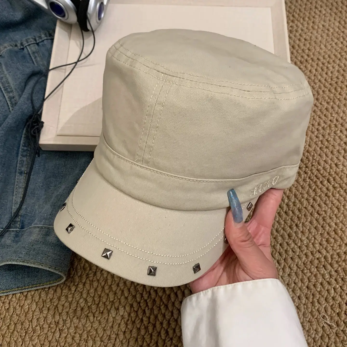 Studded Flat Cap Women Spring Autumn Vintage Beret