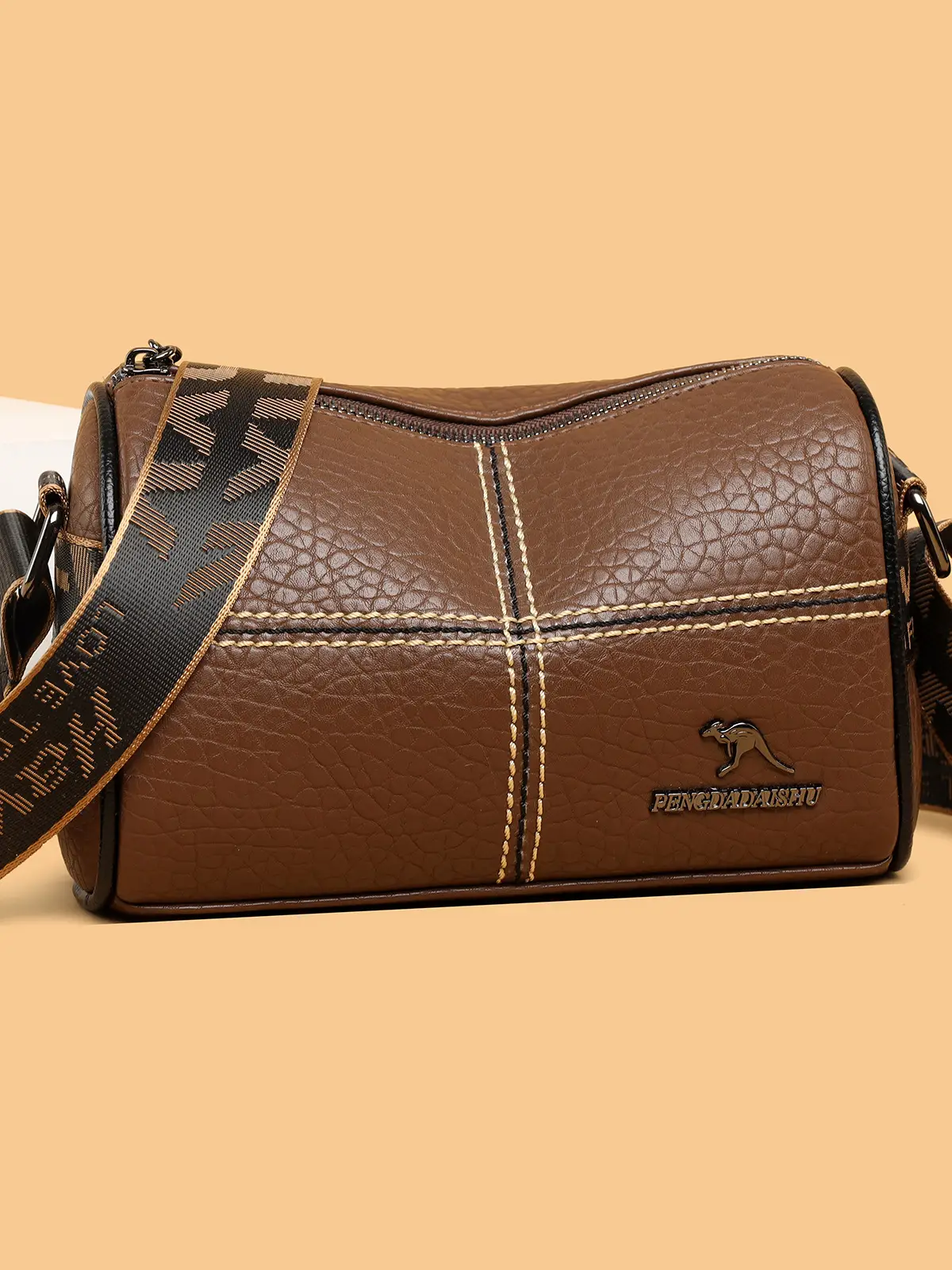 Black Embroidered Crossbody Bag with Strap
