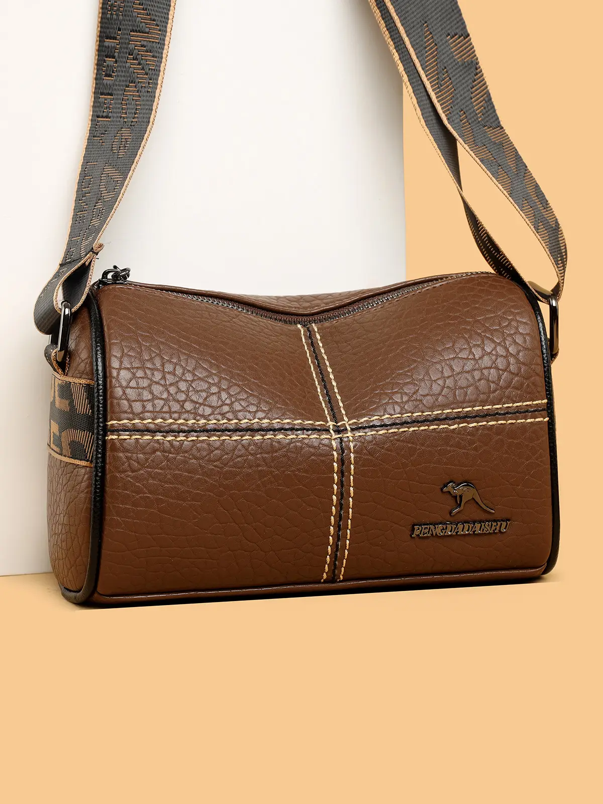 Black Embroidered Crossbody Bag with Strap