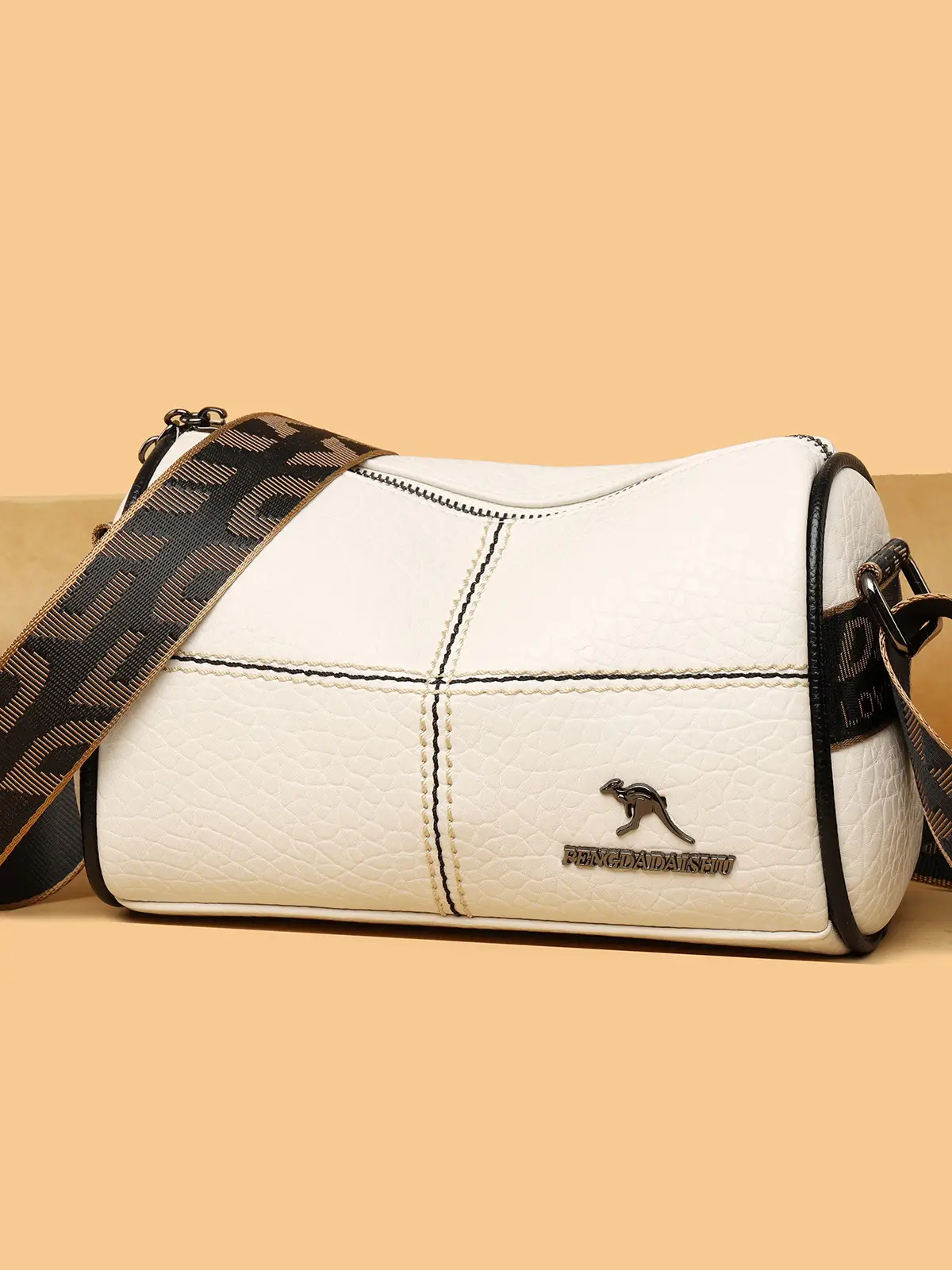 Black Embroidered Crossbody Bag with Strap
