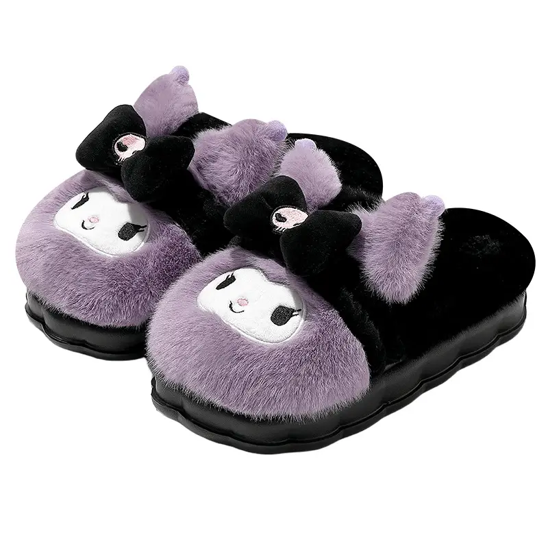 Sanrio Kuromi Home Cotton Slippers Women's Winter Cute Fur Slippers Children's Parent-Child Fur Slippers Winter - Image 9
