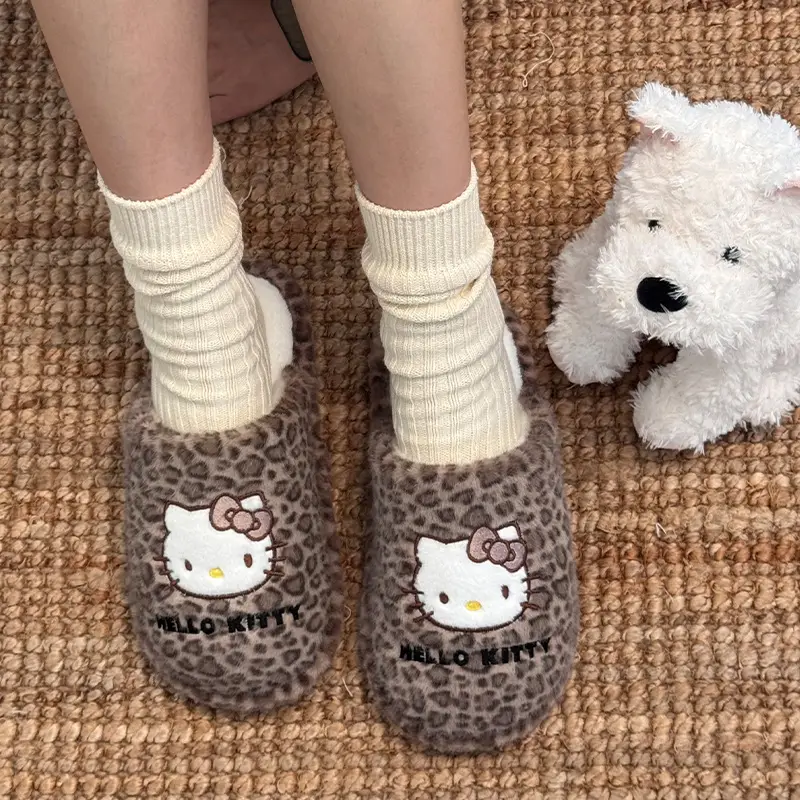 Authentic Kitty Cotton Slippers for Women Winter Indoor Household Non-Slip Warm Fleece-Lined Cartoon Sanrio Furry Slippers - Image 24