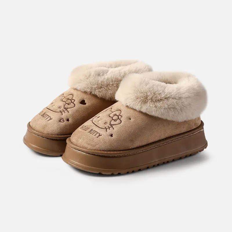 Authentic Kitty Cotton Slippers for Women Winter Indoor Household Non-Slip Warm Fleece-Lined Cartoon Sanrio Furry Slippers - Image 12