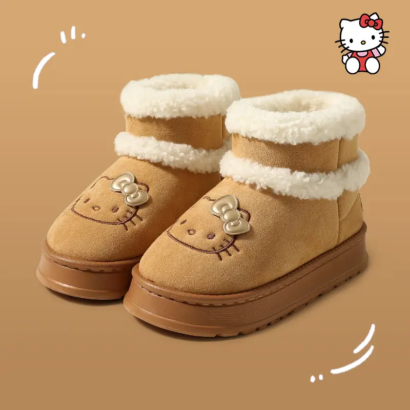 Authentic Kitty Cotton Slippers for Women Winter Indoor Household Non-Slip Warm Fleece-Lined Cartoon Sanrio Furry Slippers - Image 15