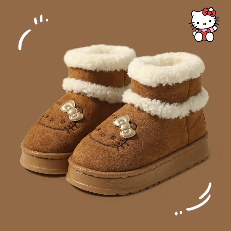 Authentic Kitty Cotton Slippers for Women Winter Indoor Household Non-Slip Warm Fleece-Lined Cartoon Sanrio Furry Slippers - Image 16