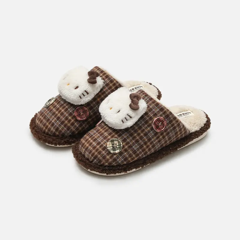 Authentic Kitty Cotton Slippers for Women Winter Indoor Household Non-Slip Warm Fleece-Lined Cartoon Sanrio Furry Slippers - Image 4