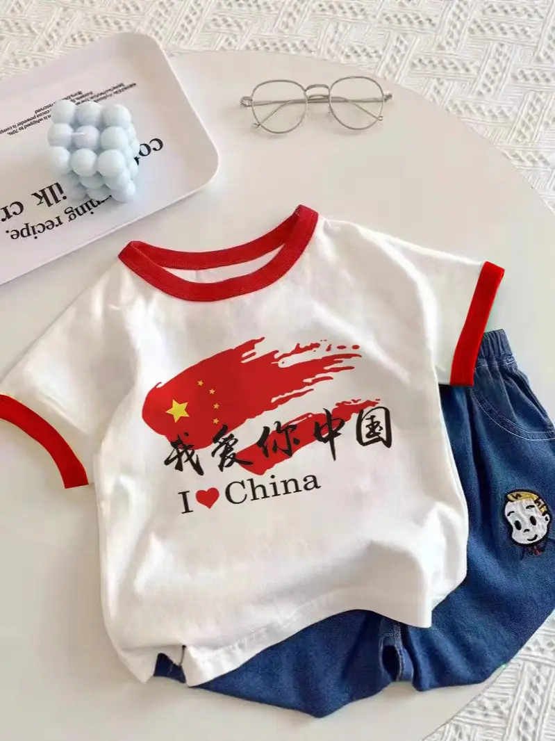 Chinese Flag Baby T-Shirt White Red Blue Short Sleeve - Image 11