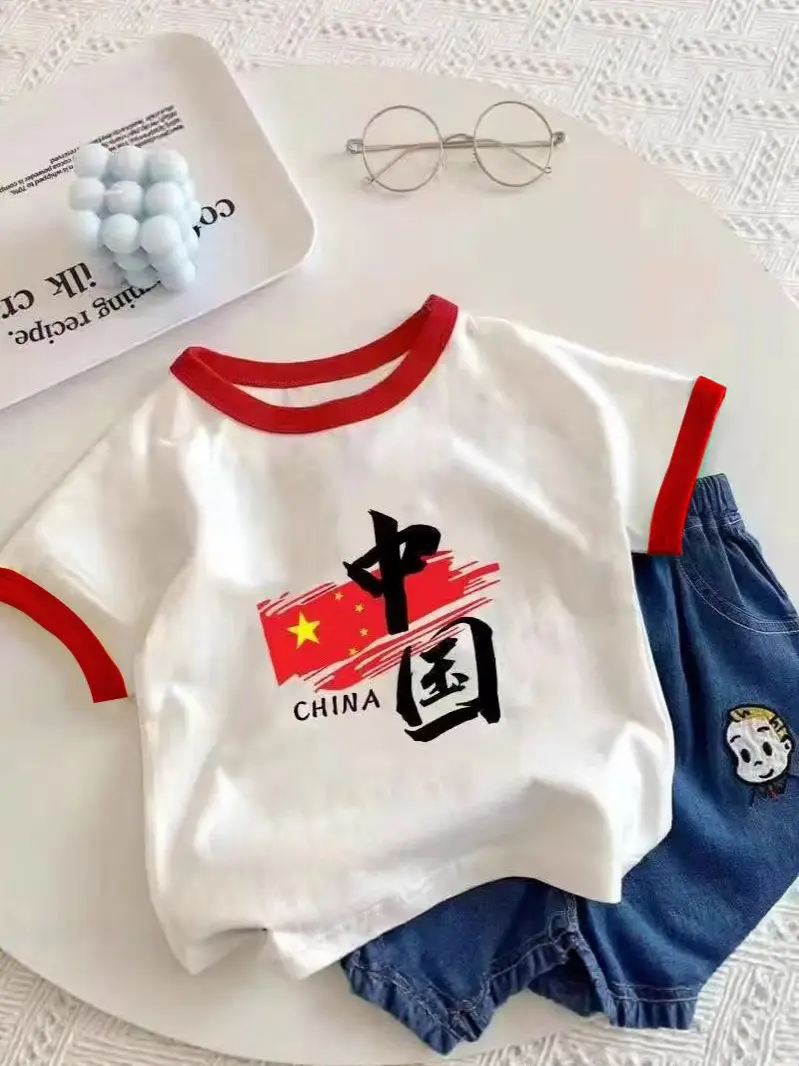 Chinese Flag Baby T-Shirt White Red Blue Short Sleeve - Image 12