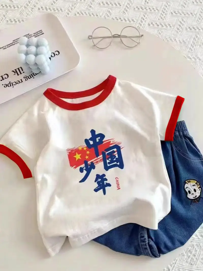 Chinese Flag Baby T-Shirt White Red Blue Short Sleeve - Image 13
