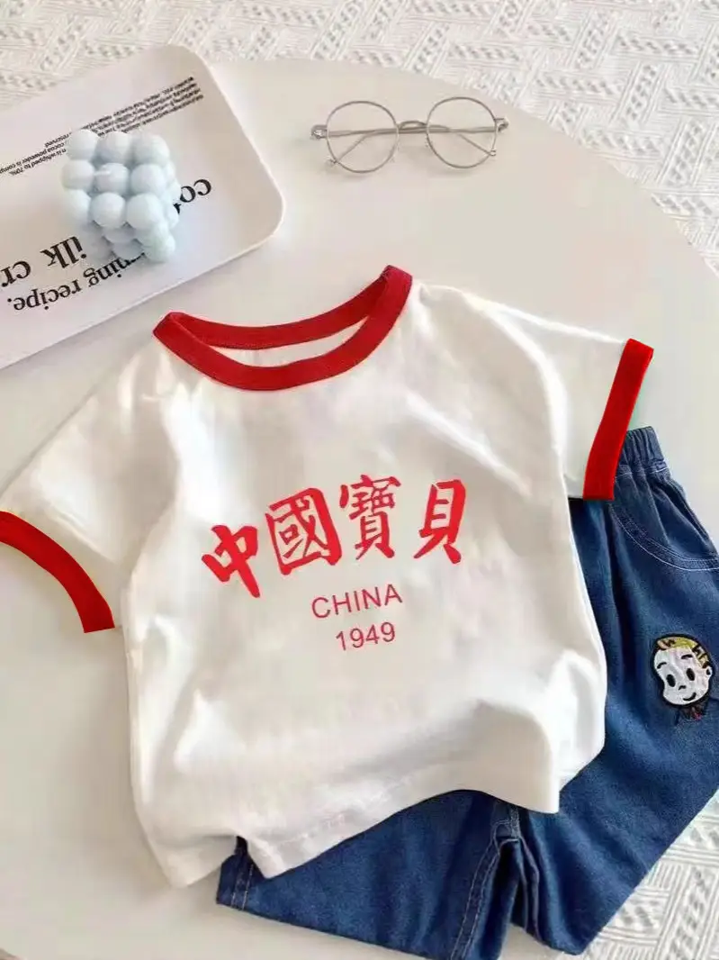Chinese Flag Baby T-Shirt White Red Blue Short Sleeve - Image 14