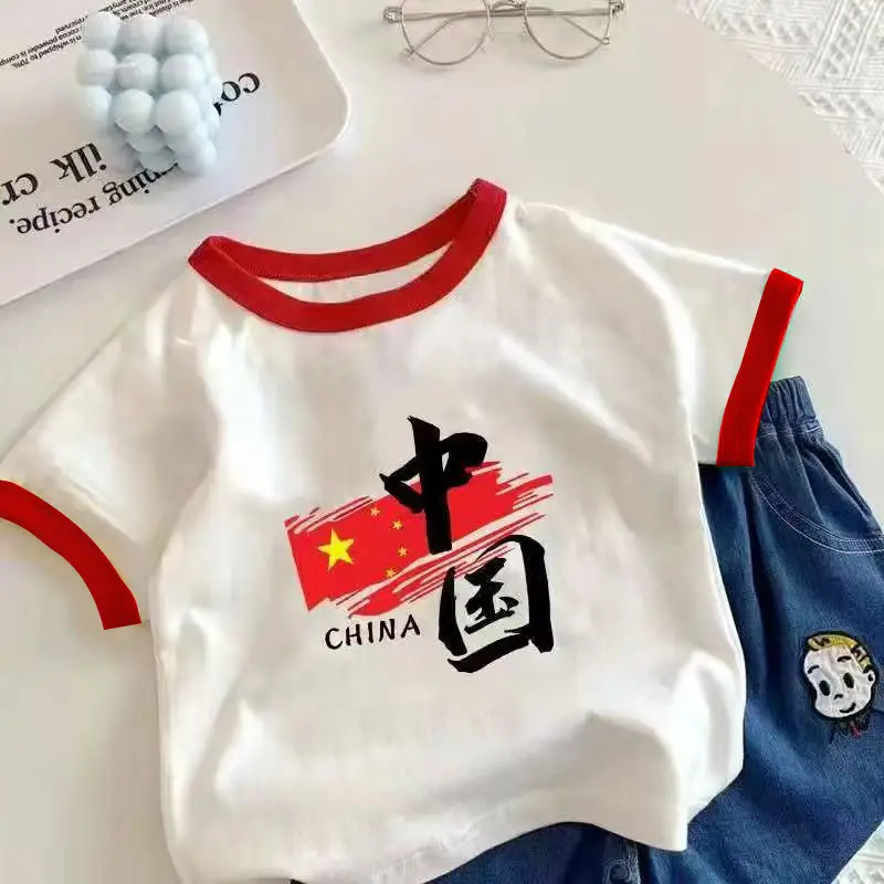 Chinese Flag Baby T-Shirt White Red Blue Short Sleeve - Image 7